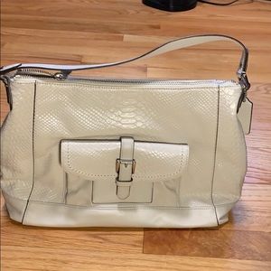 15x10 New Coach winter white zip top leather tote